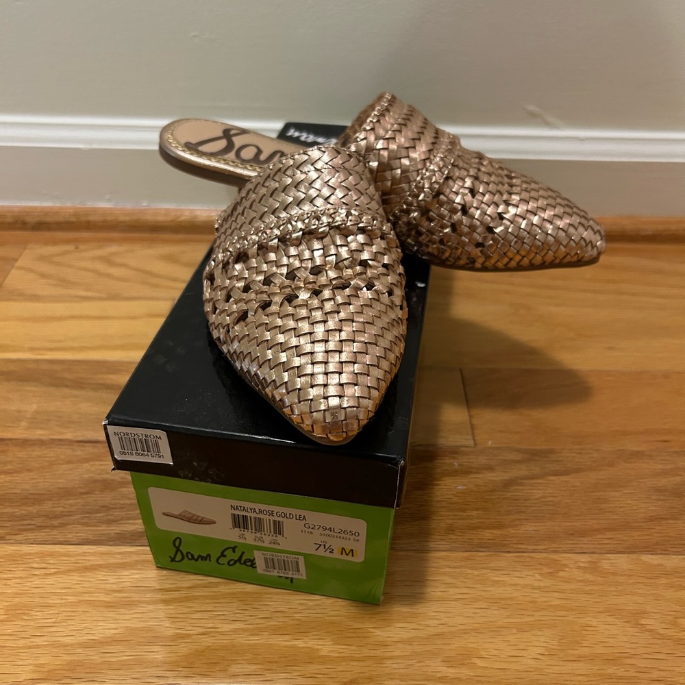Sam Edelman Gold Woven Mules (7.5 women’s)